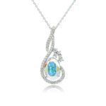 Silver swirl wave pendant necklace with micro-pavé accents framing an oval Swarovski Element crystal wholesale