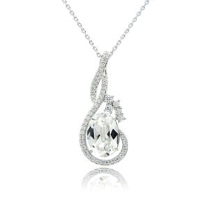 Silver swirl wave pendant necklace with micro-pavé accents framing an oval Swarovski Element crystal wholesale