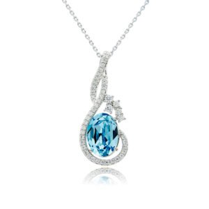 Silver swirl wave pendant necklace with micro-pavé accents framing an oval Swarovski Element crystal wholesale