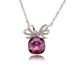 Silver bow knot pendant necklace with micro-pavé accents and large cushion-cut Swarovski Element crystal wholesale