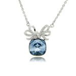 Silver bow knot pendant necklace with micro-pavé accents and large cushion-cut Swarovski Element crystal wholesale