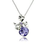 Silver smooth ribbon bow pendant necklace with accent stones and cushion-cut Swarovski Element crystal wholesale