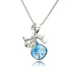 Silver smooth ribbon bow pendant necklace with accent stones and cushion-cut Swarovski Element crystal wholesale