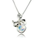 Silver smooth ribbon bow pendant necklace with accent stones and cushion-cut Swarovski Element crystal wholesale