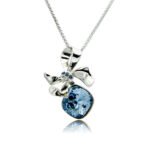 Silver smooth ribbon bow pendant necklace with accent stones and cushion-cut Swarovski Element crystal wholesale