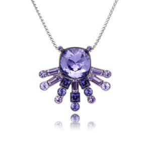 Silver Art Deco sunburst pendant necklace with radiating geometric stones and cushion-cut Swarovski Element crystal wholesale