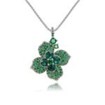 Silver four-petal flower pendant necklace with micro-pavé petals and Swarovski Element crystal center wholesale