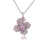Silver four-petal flower pendant necklace with micro-pavé petals and Swarovski Element crystal center wholesale