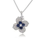 Silver four-petal flower pendant necklace with micro-pavé petals and Swarovski Element crystal center wholesale
