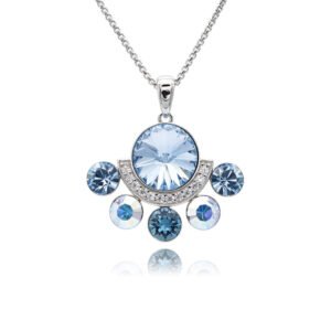 Silver fan pendant necklace with micro-pavé crescent frame and radiating round Swarovski Element crystals wholesale