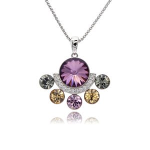 Silver fan pendant necklace with micro-pavé crescent frame and radiating round Swarovski Element crystals wholesale