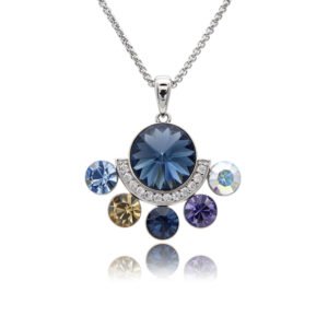 Silver fan pendant necklace with micro-pavé crescent frame and radiating round Swarovski Element crystals wholesale