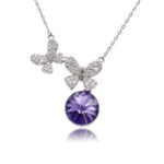 Silver double butterfly pendant necklace with micro-pavé wings and round Swarovski Element crystal wholesale