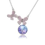 Silver double butterfly pendant necklace with micro-pavé wings and round Swarovski Element crystal wholesale