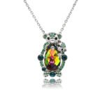 Silver mother and baby bear pendant necklace with micro-pavé accents holding teardrop Swarovski Element crystal wholesale