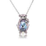 Silver mother and baby bear pendant necklace with micro-pavé accents holding teardrop Swarovski Element crystal wholesale