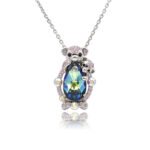 Silver mother and baby bear pendant necklace with micro-pavé accents holding teardrop Swarovski Element crystal wholesale