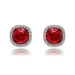 Silver cushion-cut Swarovski Element stud earrings with micro-pavé halo frame wholesale