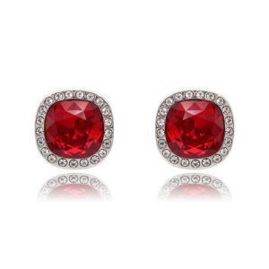 Silver cushion-cut Swarovski Element stud earrings with micro-pavé halo frame wholesale