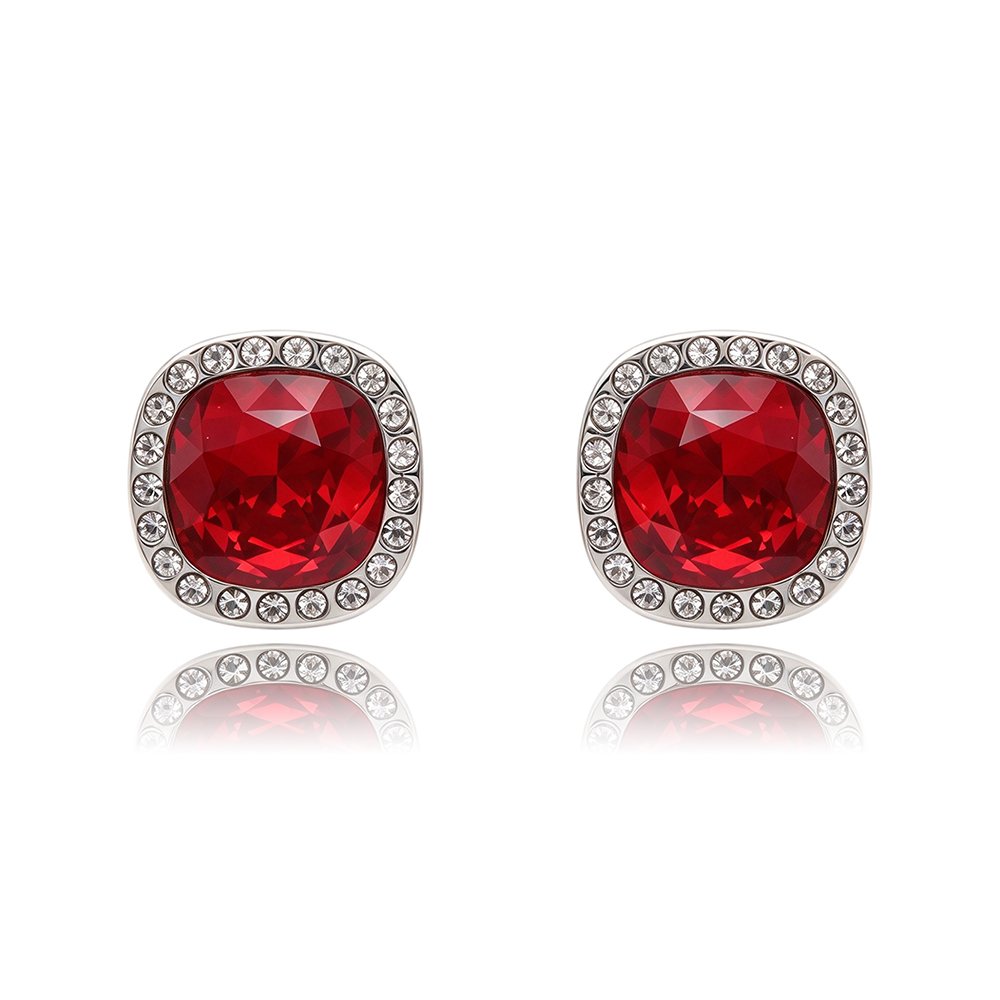 Silver cushion-cut Swarovski Element stud earrings with micro-pavé halo frame wholesale