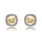 Silver cushion-cut Swarovski Element stud earrings with micro-pavé halo frame wholesale