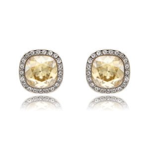 Silver cushion-cut Swarovski Element stud earrings with micro-pavé halo frame wholesale