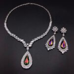 Silver statement necklace and drop earrings set with marquise and teardrop Swarovski Element crystals wholesale