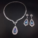 Silver statement necklace and drop earrings set with marquise and teardrop Swarovski Element crystals wholesale