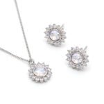 Wholesale crystal jewelry set with pink Swarovski crystal pendant and earrings on platinum plated brass from JuneJewelry.com.