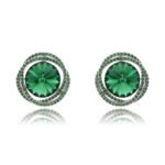 Silver round Swarovski Element stud earrings with double interlocking micro-pave halo frame wholesale