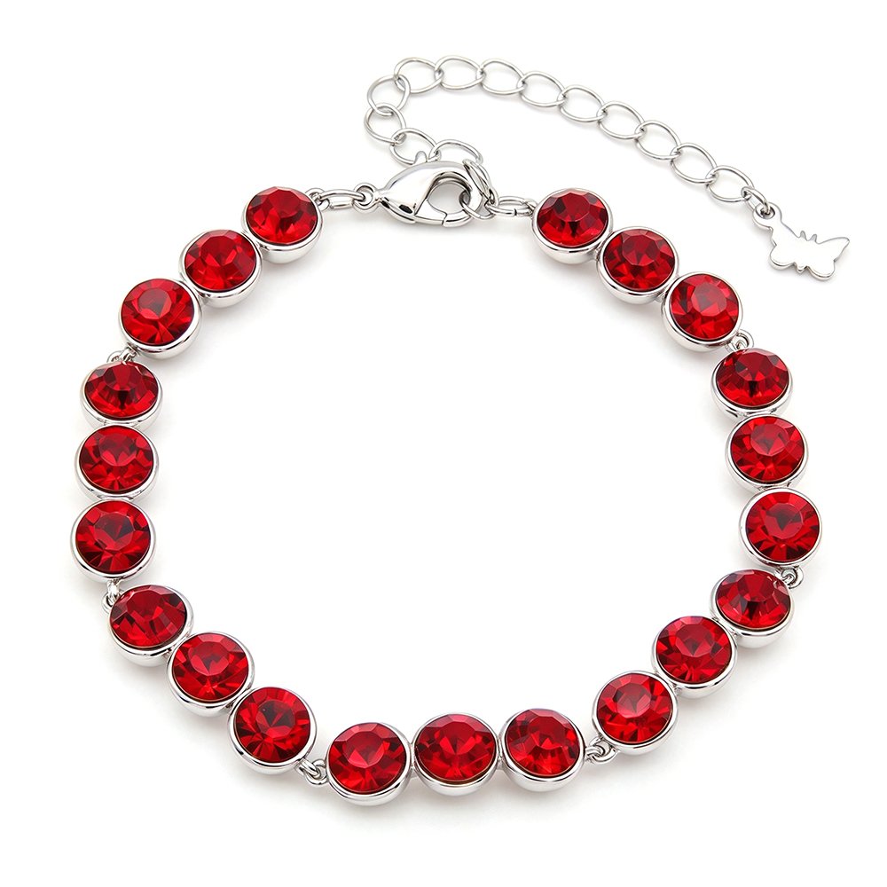 Silver round red Swarovski Element crystal tennis bracelet with adjustable extender chain wholesale