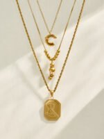 316L stainless steel initial tag double layer chain and silhouette pendant necklace collection wholesale