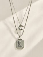 316L stainless steel initial tag double layer chain and silhouette pendant necklace collection wholesale