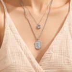 316L stainless steel initial tag double layer chain and silhouette pendant necklace collection wholesale
