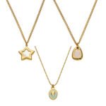 18K gold plated 316L stainless steel coastal ocean mother-of-pearl star, drop, and seashell enamel pendant necklace wholesale