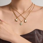 18K gold plated 316L stainless steel coastal ocean mother-of-pearl star, drop, and seashell enamel pendant necklace wholesale