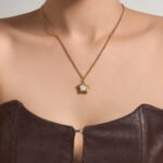 18K gold plated 316L stainless steel coastal ocean mother-of-pearl star, drop, and seashell enamel pendant necklace wholesale