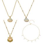 18K gold plated 316L stainless steel coastal enamel seashell pearl charm pendant layered chain necklace wholesale
