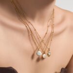 18K gold plated 316L stainless steel coastal enamel seashell pearl charm pendant layered chain necklace wholesale