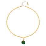 18K gold plated 316L stainless steel emerald green enamel calla lily pendant herringbone chain necklace wholesale