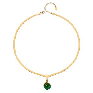 18K gold plated 316L stainless steel emerald green enamel calla lily pendant herringbone chain necklace wholesale