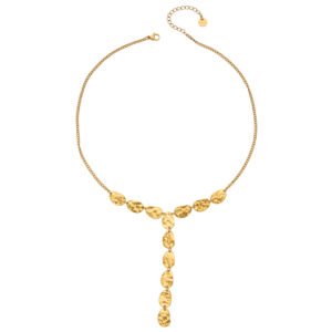 18K gold plated 316L stainless steel hammered disc Y-lariat drop necklace wholesale