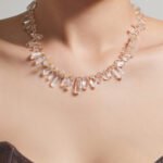 Gold plated irregular black onyx and clear quartz natural gemstone chip choker necklace in 316L stainless steel