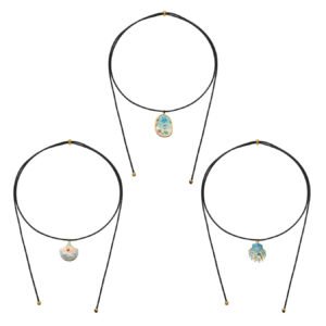 18K gold plated 316L stainless steel coastal ocean seashell pearl oil-drip enamel pendant adjustable black cord choker necklace wholesale