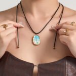 18K gold plated 316L stainless steel coastal ocean seashell pearl oil-drip enamel pendant adjustable black cord choker necklace wholesale