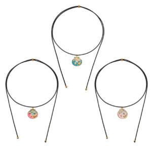 18K gold plated 316L stainless steel enamel shell necklace coastal ocean seashell pearl medallion pendant black cord choker wholesale