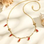 18K gold plated 316L stainless steel rectangle glass crystal charm necklace wholesale