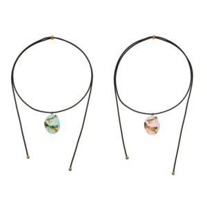 18K gold plated 316L stainless steel vintage oval oil-drip enamel dragonfly pendant adjustable black cord necklace wholesale