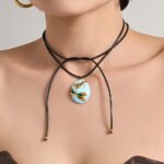 18K gold plated 316L stainless steel vintage oval oil-drip enamel dragonfly pendant adjustable black cord necklace wholesale