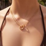316L stainless steel interlocking double circle ring dual chain pendant necklace wholesale
